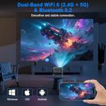 [Built-in App] Mini Projector, 4K Projector with 180° Rotation, FHD 1080P Portable Projector WiFi 6 & Bluetooth 5.2 Support, Smart Outdoor Projector Max 220" Compatible with iPhone/Android/TV Stick