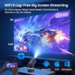 WISHOLY Projector with WiFi and Bluetooth, Mini Portable Projector with Built-in Rechargeable Battery for Outdoor, 1080P Supported, Electric Focus & Auto Keystone, Home Theater with 210° Mount