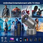 WISHOLY Projector with WiFi and Bluetooth, Mini Portable Projector with Built-in Rechargeable Battery for Outdoor, 1080P Supported, Electric Focus & Auto Keystone, Home Theater with 210° Mount