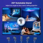 WISHOLY Projector with WiFi and Bluetooth, Mini Portable Projector with Built-in Rechargeable Battery for Outdoor, 1080P Supported, Electric Focus & Auto Keystone, Home Theater with 210° Mount