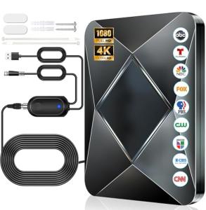 2700+ Miles TV Antenna Indoor, 2025 Strongest Digital Antenna for Local Channels with Amplifier Signal Booster, HD Antenna for Smart TV and All Old TV's Supports 8k/4k/1080p—38ft Coaxial Cable