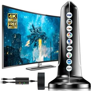2025 Best Antenna for Smart TV, 1900+ Miles Range Digital TV Antenna, Indoor Outdoor Antenna Upgraded Amplifier for Local Channels Support 4K 8K HDTV 1080p All TVs-Thick Coaxial Cable