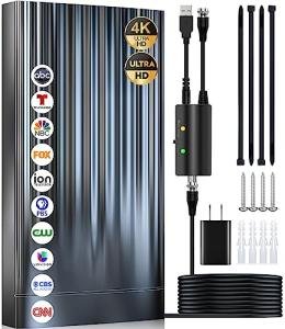 3500+ Miles Tv Antenna Indoor, 2025 Digital Antenna for Smart Tv Outdoor, Strongest HDTV for Local Channels with Amplifier, Signal Booster & 52FT Coax Cable/AC Adapter Support 8K 4K 1080p