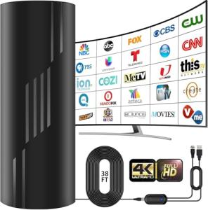 2700+ Miles Range TV Antenna, 2025 Strongest Digital TV Antenna Indoor/Outdoor with Amplifier Signal Booster, HDTV Antennas for Local Channels for Smart and Old TVs-38ft Coax Cable-Support 8K 4K 1080p