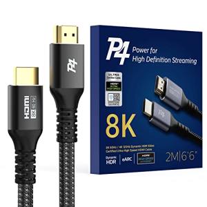 P4 Premium 8K HDMI 2.1 Cable - 6.6ft Braided Cord, Certified High Speed, 8K@60Hz, 4K@120Hz - eARC, HDCP 2.2&2.3, HDR10+, Atmos - Compatible with Apple TV, Roku, Netflix, Sony PS5 - Alloy Case