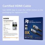 P4 Premium 8K HDMI 2.1 Cable - 6.6ft Braided Cord, Certified High Speed, 8K@60Hz, 4K@120Hz - eARC, HDCP 2.2&2.3, HDR10+, Atmos - Compatible with Apple TV, Roku, Netflix, Sony PS5 - Alloy Case