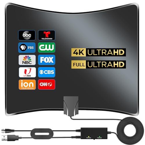 2025 HDTV Antenna for Smart TV Indoor 1700 Miles -Digital TV Antenna for Local Channels-TV Antenna Amplified Booster Support 4K 8K 1080p 360° Signal Reception Long Range-16FT Coax Cable