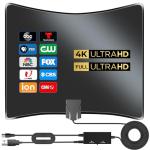 2025 HDTV Antenna for Smart TV Indoor 1700 Miles -Digital TV Antenna for Local Channels-TV Antenna Amplified Booster Support 4K 8K 1080p 360° Signal Reception Long Range-16FT Coax Cable