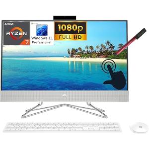 HP All-in-One Desktop Computer, 27" Touchscreen FHD, Octa-Core AMD Ryzen 7 5700U (Beat i7-1165G7), 64GB DDR4 RAM, 4TB SSD, WiFi, Bluetooth, KB & Mouse, Windows 11 Pro, BROAG 64GB Flash Stylus
