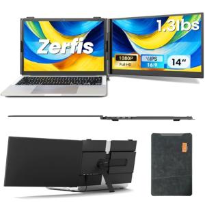 Zerfis Laptop Screen Extender, Ultra-Thin 14" FHD 1080P Portable Monitor for Laptop, 1.3lbs Lightweight Dual Monitor Extender Plug & Play for 13"-17" Laptops, Compatible with Wins/Mac/Android/Chrome