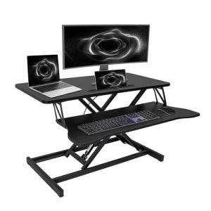OUKMIC Standing Desk Converter 32” Height Adjustable Sit to Stand Up Desk Riser with Keyboard Tray for Home or Office, Dual Monitor and Computer Workstation Wide 2-Tier Desktop, Black