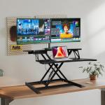 OUKMIC Standing Desk Converter 32” Height Adjustable Sit to Stand Up Desk Riser with Keyboard Tray for Home or Office, Dual Monitor and Computer Workstation Wide 2-Tier Desktop, Black