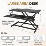 OUKMIC Standing Desk Converter 32” Height Adjustable Sit to Stand Up Desk Riser with Keyboard Tray for Home or Office, Dual Monitor and Computer Workstation Wide 2-Tier Desktop, Black