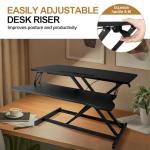 OUKMIC Standing Desk Converter 32” Height Adjustable Sit to Stand Up Desk Riser with Keyboard Tray for Home or Office, Dual Monitor and Computer Workstation Wide 2-Tier Desktop, Black