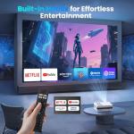[Netflix Officially/Electric Focus] FUDONI Smart Projector with WiFi and Bluetooth, Native 1080P 25000L 4K Supported for Home Cinema, Outdoor Projector with Apps, Built-in Netflix/YouTube/Prime Video