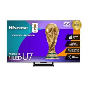 Hisense 55" Class U7 Mini-LED ULED 4K UHD Google Smart TV (55U75QG, 2025 Model) - QLED, Native 165Hz, VRR 288, Up to 3000 Nits, HDR10+, Dolby Vision IQ · Atmos, IMAX Enhanced, 2.1.2 Ch Surround