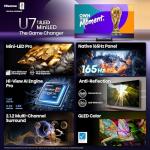 Hisense 55" Class U7 Mini-LED ULED 4K UHD Google Smart TV (55U75QG, 2025 Model) - QLED, Native 165Hz, VRR 288, Up to 3000 Nits, HDR10+, Dolby Vision IQ · Atmos, IMAX Enhanced, 2.1.2 Ch Surround
