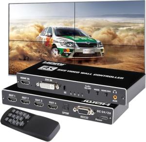 HDMI 4K LED Video TV Wall Processor,Video Wall Controller 2X2 with RS232,180° Rotate，Audio Extractor, 8 Splicing Modes1x1,2x2,1x2,1x3,1x4,2x1,3x1,4x1,Support 4 TV Screens into 1 Wall Display
