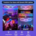 RGB Hexagon Lights - 4 Music Modes Hexagon LED Lights Dimmable, 358 Color Modes, Remote Control, IP54 Waterproof, DIY for Gaming Room, Gym, Party, Bar