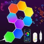 KORORO Hexagon LED Lights - 8 Pack Smart APP RGB Gaming Light with Remote Control & Music Sync Honeycomb Shape Hex Lights for Bedroom, Living Room Wall, Gaming Decor