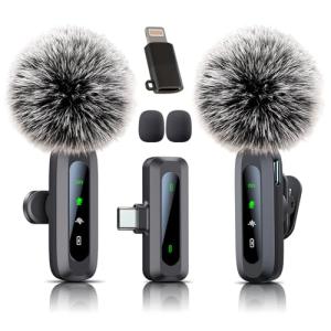 Wireless lavalier Microphone,Microphone for iPhone & USB-C Plug, mini mic Wireless mic with Noise Reduction, LED Display & Rotatable Clip - Ideal for Vlog, TikTok & Content Creation