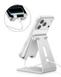 Adjustable Cell Phone Stand, OMOTON Aluminum Desktop Cellphone Stand with Anti-Slip Base and Convenient Charging Port, Fits All Smart Phones, Silver