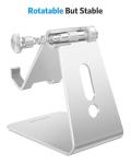 Adjustable Cell Phone Stand, OMOTON Aluminum Desktop Cellphone Stand with Anti-Slip Base and Convenient Charging Port, Fits All Smart Phones, Silver