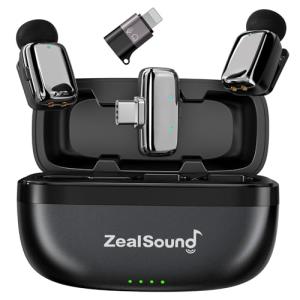 ZealSound Mini Wireless Lavalier Microphone for iPhone iPad Android Tablets PC(USB-C/Lightning) - Noise Reduction/33H Battery Life with Charging Case,Lapel Mic for TikTok,Podcast,ASMR,YouTube Videos