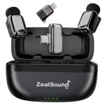 ZealSound Mini Wireless Lavalier Microphone for iPhone iPad Android Tablets PC(USB-C/Lightning) - Noise Reduction/33H Battery Life with Charging Case,Lapel Mic for TikTok,Podcast,ASMR,YouTube Videos