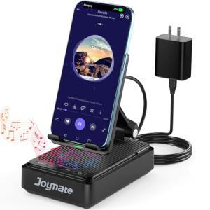 Joymate Gifts for Men and Women, Wireless Phone Charger Stand with Bluetooth Speaker and Adjustable Angle Phone Holder for Desk Tech Gift for Birthday/Anniversary (Black)