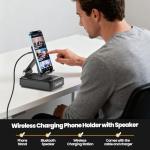 Joymate Gifts for Men and Women, Wireless Phone Charger Stand with Bluetooth Speaker and Adjustable Angle Phone Holder for Desk Tech Gift for Birthday/Anniversary (Black)