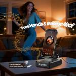 Joymate Gifts for Men and Women, Wireless Phone Charger Stand with Bluetooth Speaker and Adjustable Angle Phone Holder for Desk Tech Gift for Birthday/Anniversary (Black)