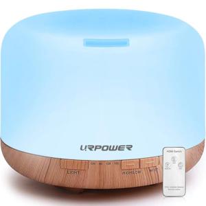 URPOWER 500ml Essential Oil Diffuser with Cool Mist Humidifier Function - 7 Color Changing LED Lights, 4 Timer Modes & Auto Shut-Off Ultrasonic Aromatherapy Scent Diffuser for Home, Office