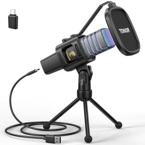 TONOR RGB USB Microphone, Cardioid Condenser Computer PC Mic with Tripod Stand, Pop Filter, Shock Mount for Gaming, Streaming, Podcasting, YouTube, Twitch, Compatible with Laptop Desktop,TC30 with RGB