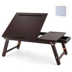 Nnewvante Laptop Desk, Height & Angle Adjustable Lap Desk Bed Tray Table, Foldable Laptop Table with Drawer, Mouse Pad, Tablet & Phone Slots for Working Reading Writing Eating, Black Walnut