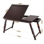 Nnewvante Laptop Desk, Height & Angle Adjustable Lap Desk Bed Tray Table, Foldable Laptop Table with Drawer, Mouse Pad, Tablet & Phone Slots for Working Reading Writing Eating, Black Walnut