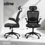 Oline ErgoAir Ergonomic Office Chair – Adjustable Lumbar Support, Flip-Up Armrests, Mesh Computer Desk Chair, Swivel Rolling Executive Gaming Chair for Home & Office (Black)