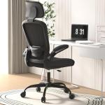Ergonomic Office Chair for Long Hours & Back Pain Relief – Adjustable Lumbar Support & Headrest, High-Density Foam Cushion, Flip-Up Armrests, Perfect for Work & Study (Glam, Dark Black)