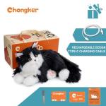 Chongker Interactive Companion Robot Cat Pets, Handmade Weighted Stuffed Animals, Cat Plush Toy with Voice Response, Realistic Heartbeat and Purring, Black Cat