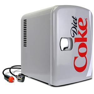 Diet Coke Mini Fridge - 6 Can Refrigerator for Bedroom Office, Portable Table Top Beverage Cooler, 12V 110V Refrigerador For Drinks, Soda, Wine, Use In Car, Dorm, Outdoor, Patio
