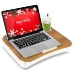 LAPGEAR Cup Holder Lap Desk with Device Ledge - White Oak Woodgrain - Fits up to 14 Inch Laptops - Style No. 46329