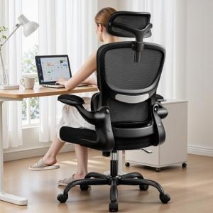 BESTFAIR High Back Ergonomic Office Chair, Breathable Mesh Desk Chair with Lumbar Support, Adjustable Headrest, Flip-up Armrests, Computer Gaming Chair