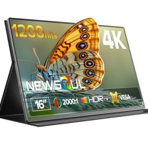 Newsoul 4K Portable Monitor, 3840 * 2400 UHD 16" Gaming Monitor 1200Nits 1500:1 100% sRGB IPS FreeSync Laptop Monitor with VESA & Cover Built-in USB-C HDMI Portable Screen for Phone Game Console