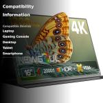 Newsoul 4K Portable Monitor, 3840 * 2400 UHD 16" Gaming Monitor 1200Nits 1500:1 100% sRGB IPS FreeSync Laptop Monitor with VESA & Cover Built-in USB-C HDMI Portable Screen for Phone Game Console