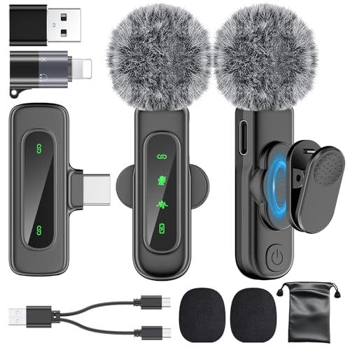 PoP voice Mini Microphone for iPhone 16/15/14/iPad/Android, Wireless Lavalier Microphone with Magnetic Collar Clip, USB-C Mini Lapel Lav Mic with Noise Reduction for Vlog YouTube TikTok, 12H