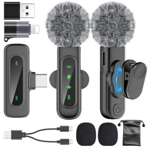 PoP voice Mini Microphone for iPhone 16/15/14/iPad/Android, Wireless Lavalier Microphone with Magnetic Collar Clip, USB-C Mini Lapel Lav Mic with Noise Reduction for Vlog YouTube TikTok, 12H