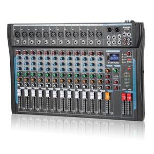 SIKUING 12 Channel Audio Interfacer Sound Board Mixer DJ Mixer 16-Bit DSP Effect USB Audio Mixer +48V Phantom Power Bluetooth Mixer for Karaoke Studio Streaming Recording,Live Streaming