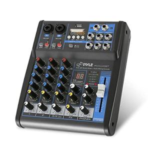 Pyle Professional Audio Mixer Sound Board Console System - Interface 4 Channel Digital USB Bluetooth MP3 Computer Input 48V Phantom Power Stereo DJ Studio Streaming FX 16-Bit DSP processor - PMXU43BT