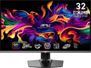 MSI MPG 321URX QD-OLED, 32" 4K UHD Quantum Dot OLED Gaming Monitor, 3840 x 2160, 0.03ms, 240Hz, True Black HDR 400, 90W USB Type C, HDMI, DP Port