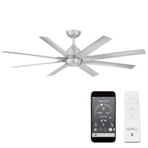 WAC Smart Fans Mocha XL Indoor and Outdoor 8-Blade Smart Home Ceiling Fan 66in Brushed Aluminum with Remote Control works with Alexa and iOS or Android App (NO LED LIGHT KIT)